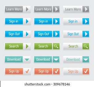 Set of multicolor web interface buttons.