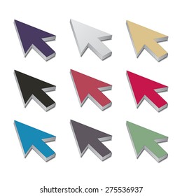 Set of multicolored 3D cursor on a white background, vector illustration.