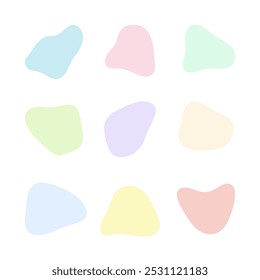 A set of multicolored, abstract, freely streamlined shapes of spots isolated on a white background, vector. An empty decorative element for the background, design with text, decoration. Flat design