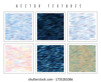 Set of the multicolored abstract glitch backgrounds. Chaotic colorful stripes. Vector dynamic textures. Geometric modern templates. Motion effect. 
