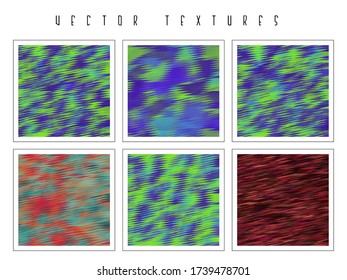 Set of the multicolored abstract glitch backgrounds. Chaotic colorful stripes. Vector dynamic textures. Geometric modern templates. Motion effect. 