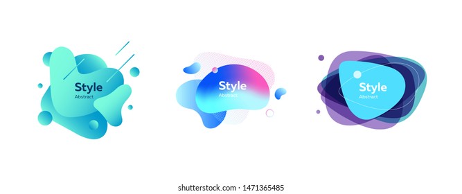 Set of multicolored abstract shapes. Dynamical colored forms and lines. Gradient abstract banners with flowing liquid shapes. Template for logo, flyer, presentation