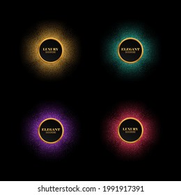 Set of multicolored abstract shiny mosaic backgrounds. Vector round frames with different sparkles. Festive disco lights.