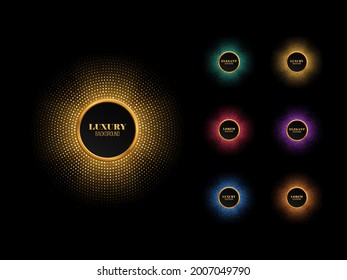 Set of multicolored abstract shiny mosaic backgrounds. Vector round frames with different sparkles. Festive disco lights.