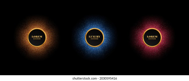 Conjunto de fondos multicolores abstractos y brillantes en mosaico. Marcas redondas vectoras con diferentes destellos. Luces de discoteca festivas.