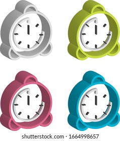 set of multi-colored alarm clocks in 3D toy style on a transparent background