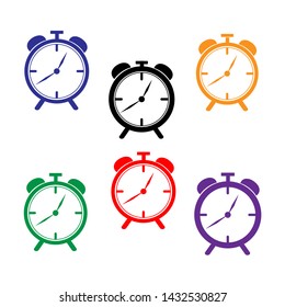 Set of multi-colored alarm clocks, flat design