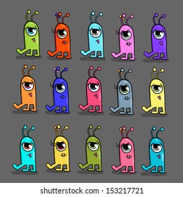 Set of multicolored aliens