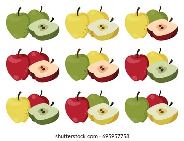 Set of multi-colored apples. For your convenience, each significant element is in a separate layer. Eps 10