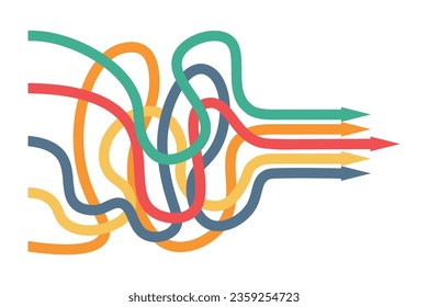 A set of multi-colored  arrows of different shapes pointing in one direction. Choice, option, opportunity, road, business success concept. Goal setting, choosing alternative path.