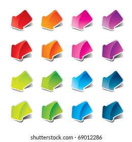 Set of multicolored arrows stickers. Vector illustration.