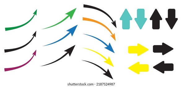 a set of multi-colored arrows, a vector collection of arrows with an elegant style in various colors, traffic signs, the rise and decline of business development