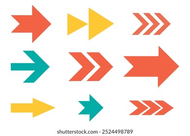 Set of multicolored arrows for web design. Arrows vector icon. Arrow icon. Set of big colorful vector arrows. Cursor, Click. Arrow icon pack