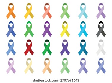 Set of multi-colored awareness ribbons