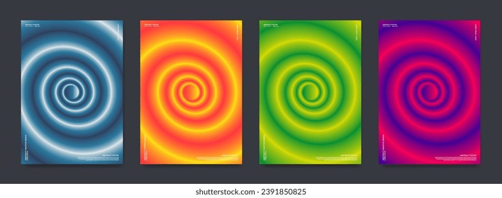 A set of multicolored backgrounds with a spiral gradient