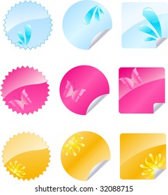 Set of multicolored badges with glossy design