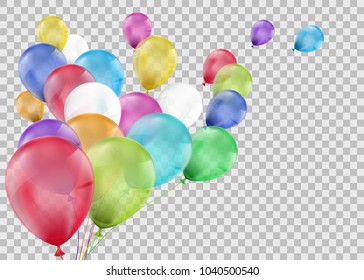 Set of multi-colored balloons. Isolated on a transparent background. Stock vector illustration.