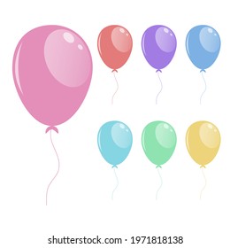 Set of multicolored balloons isolated on a white background. Vector illustration. Icon, sign, design element. For various design purposes.