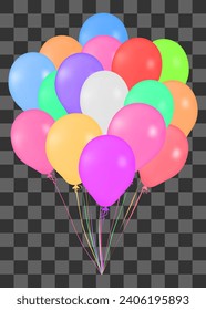 Set of multicolored balloons on transparent background. Vector illustration.