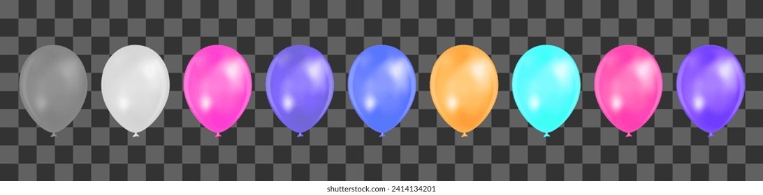 Set of multicolored balloons on a transparent background. Vector illustration