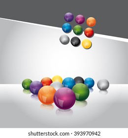 Set of multicolored balls with glares and shadows