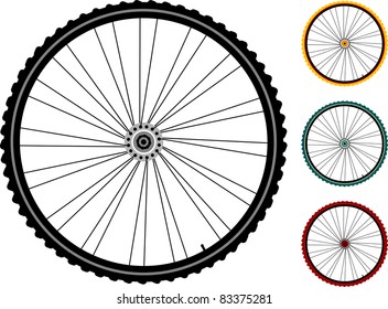 Set Multicolored Bicycle Wheels Isolated On White. Vector. Bike Wheel Icon. Bicycle Wheel Icon Vector. Bike Wheel Icon Logo. Bike Wheel Icon Sign. Bicycle Wheel Icon Flat. Bike Wheel Icon Design