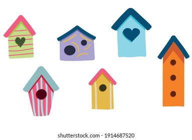 set of multi-colored birdhouses. isolated vector image.