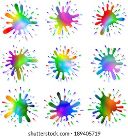 Set of Multicolored blots and splashes of a paint and ink; Set C; Eps10; Each Paint Splash is unique.