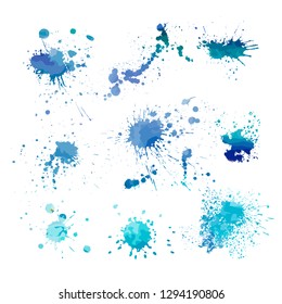 Set of multicolored blue blots. Vector