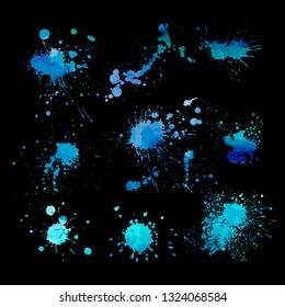 Set of multicolored blue blots. Vector