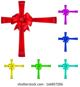Set of multicolored bows with crosswise ribbons