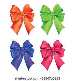 Set of multi-colored bows. New Year's decor. Decor for gifts. Vector illustration