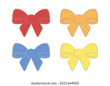 Set of multi-colored bows pencil outline. Decor for gift birthday, Christmas, holidays. Collection Knotted decoration.