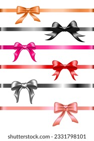 Set of multicolored bows and ribbons. Bows for decorating invitations, birthdays, cards, posters, holidays