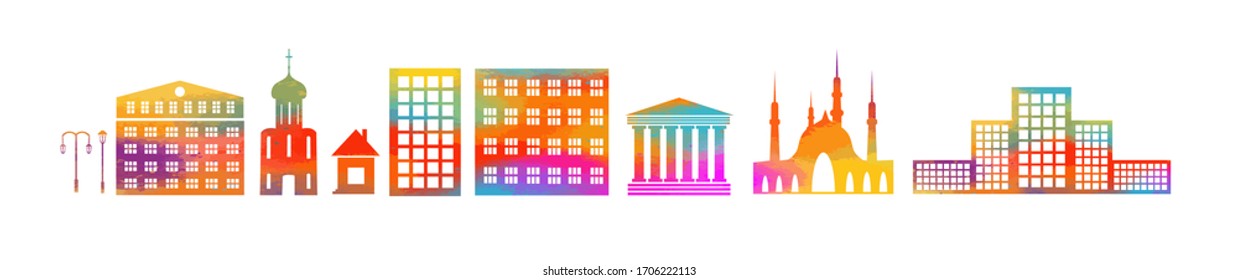A set of multi-colored buildings. City. Vector illustration