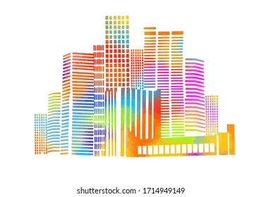 A set of multi-colored buildings. City. Vector illustration