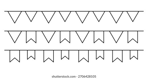 Conjunto de multicolorido buntings guirlandas bandeiras isoladas em fundo branco. guirlandas coloridas de carnaval e bunting. confete festivo colorido carnaval. grinalda de carnaval com bandeiras para decoração festiva.