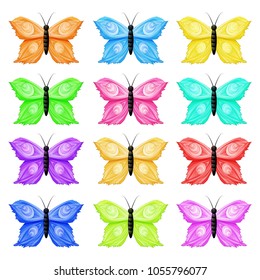 Set of multicolored butterflies