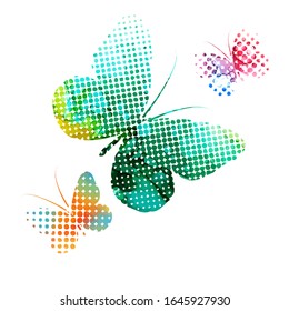 Set of multi-colored butterflies from dots. Vector illustration