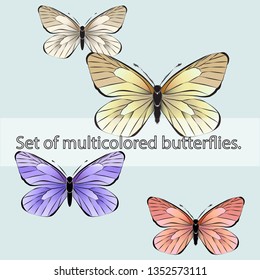 Set of multicolored butterflies. Great for decorating fabrics, textiles, gift wrapping design, any printed materials, advertising, or other design.
