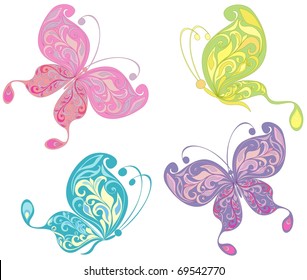 Set of multicolored butterflies isolated on a white background.