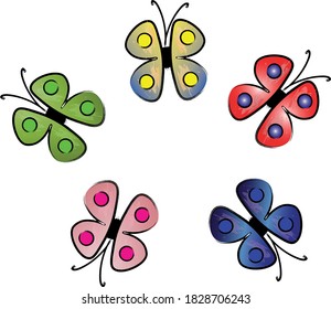 Set of multicolored butterflies on white, vector illustration