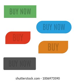 Set of multicolored buttons buy, different shapes. Isolated on white background, vector illustration.