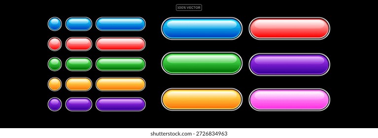 set of Multicolored buttons isolated, shiny glass navigation panel for website vector template