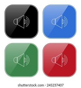 Set of multicolored buttons for mobile applications and web sites, black, blue, green, red. Sound on, vector illustration, EPS 10