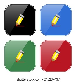 Set of multicolored buttons for mobile applications and web sites, black, blue, green, red. yellow pencil, vector, EPS 10