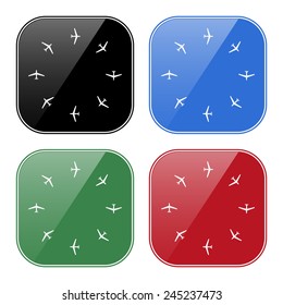 Set of multicolored buttons for mobile applications and web sites, black, blue, green, red. Fashion Icon Aircraft, vector illustration, EPS 10