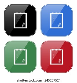 Set of multicolored buttons for mobile applications and web sites, black, blue, green, red. tablet with paper, vector illustration, EPS 10