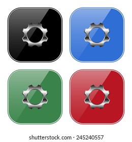 Set of multicolored buttons for mobile applications and web sites, black, blue, green, red. Cog Settings , vector illustration, EPS 10