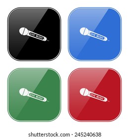 Set of multicolored buttons for mobile applications and web sites, black, blue, green, red. live music, vector illustration, EPS 10